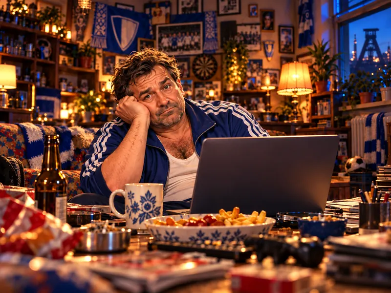 AI sitting fed up in front of his laptop