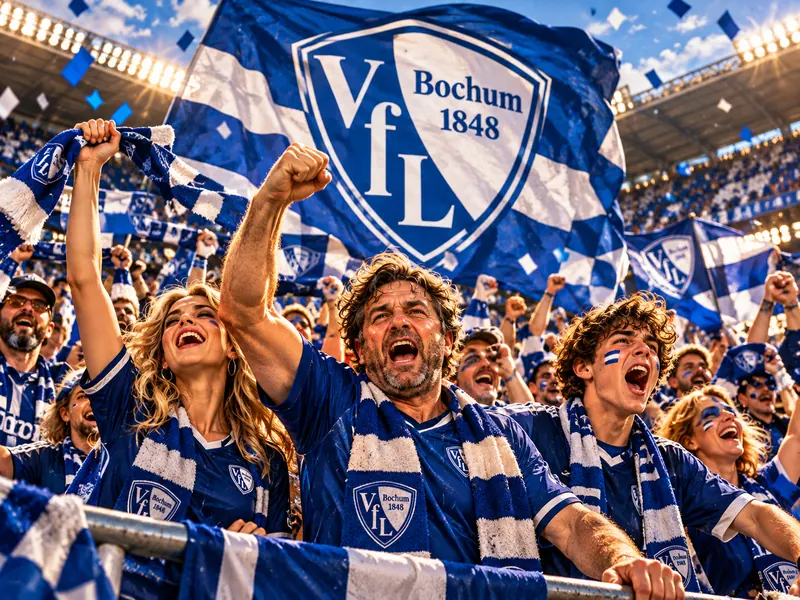 Cheering fans in blue and white in the stadium